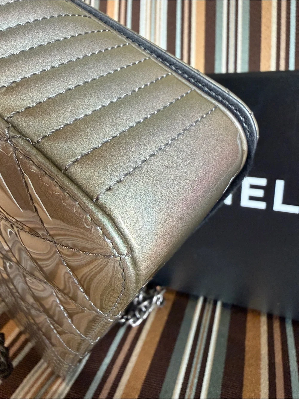 Chanel Coco Boyd Quilted Patent Leather Flap Bag in Dark Gray